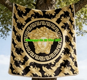 Versace Black Gold Medusa Head Baroque Print Flannel Sofa Throw Blanket IMG_1660